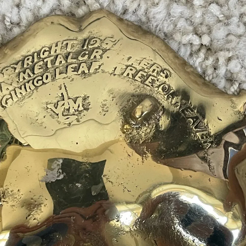 Vintage 1951 Virginia Metalcrafters Brass Gingko Leaf Dish